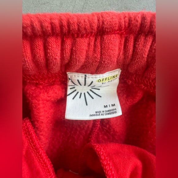 offline by aerie fleece jogger sweatpants bright coral red size m - Picture 2 of 7